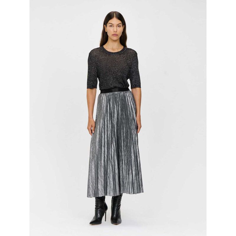 Veronika Maine Silver Foil Sunray Pleat Skirt image number 3